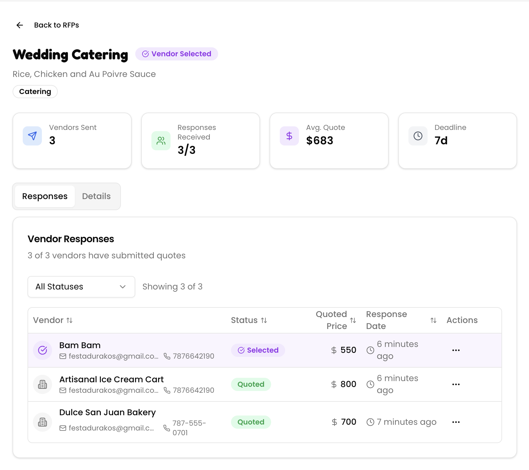 Vendor quote submissions